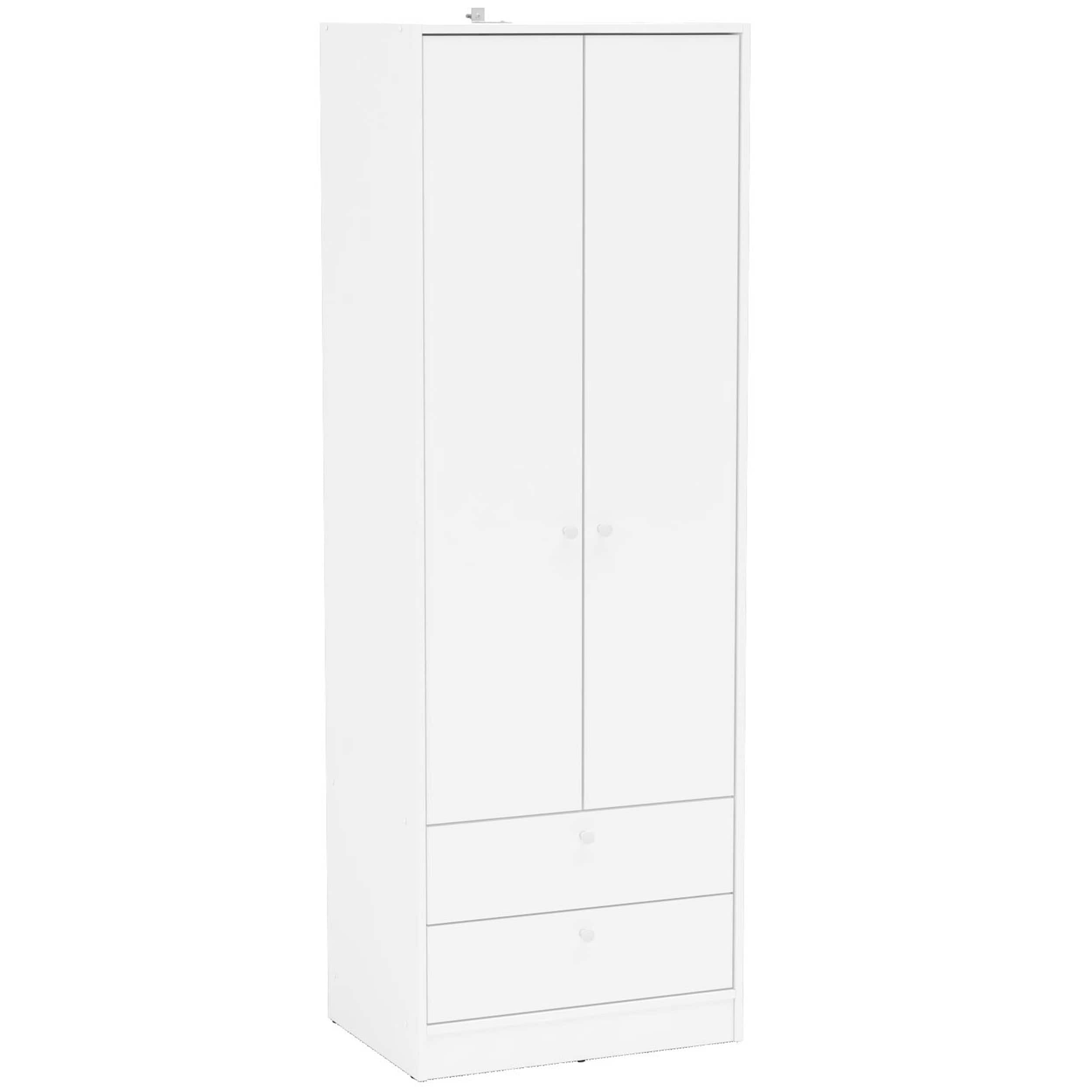 Polifurniture Denmark Modern 2 Door Bedroom Armoire with 2 Drawers, White