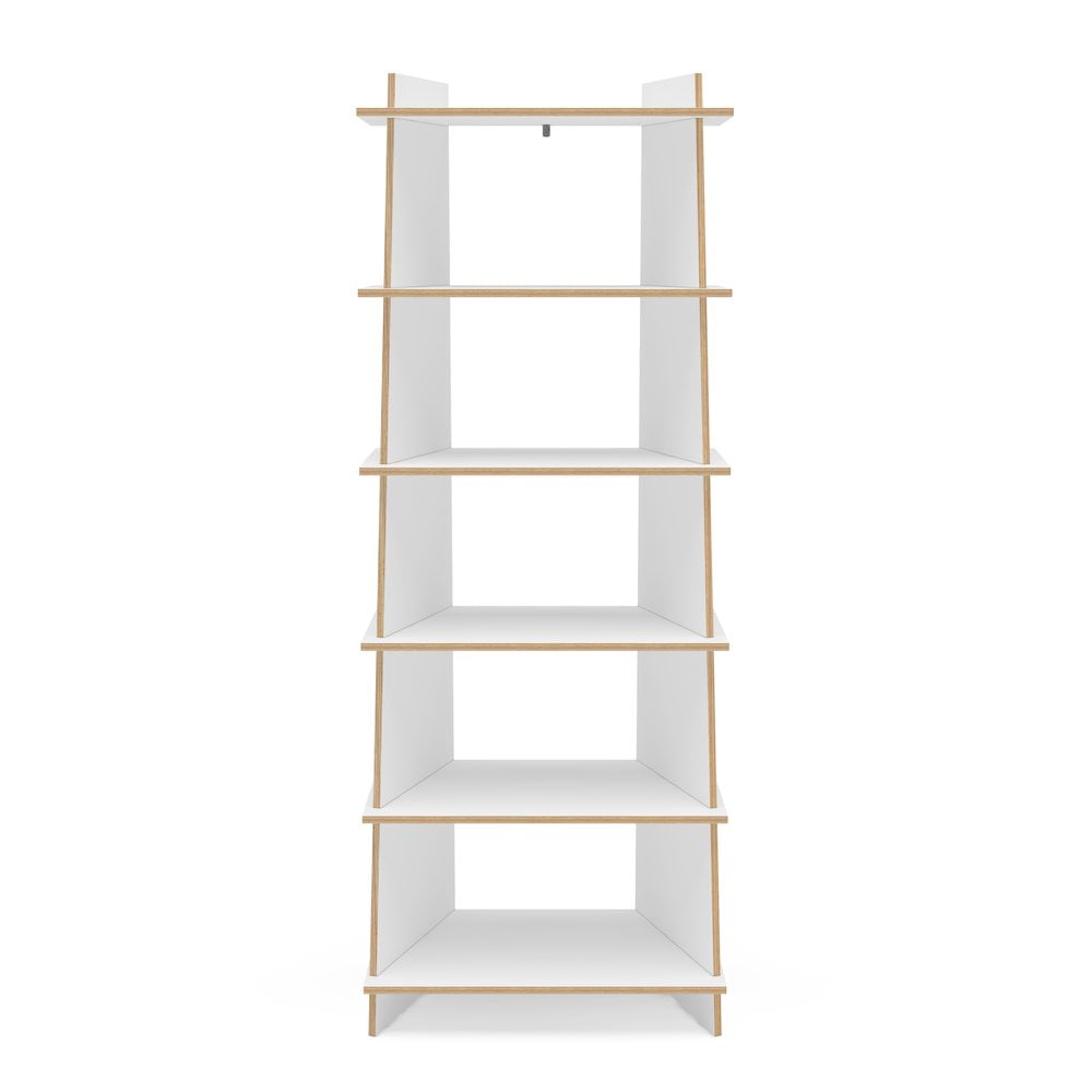 EcoFriendly White and Light Brown Wood Ladder Bookcase with 6 Shelves