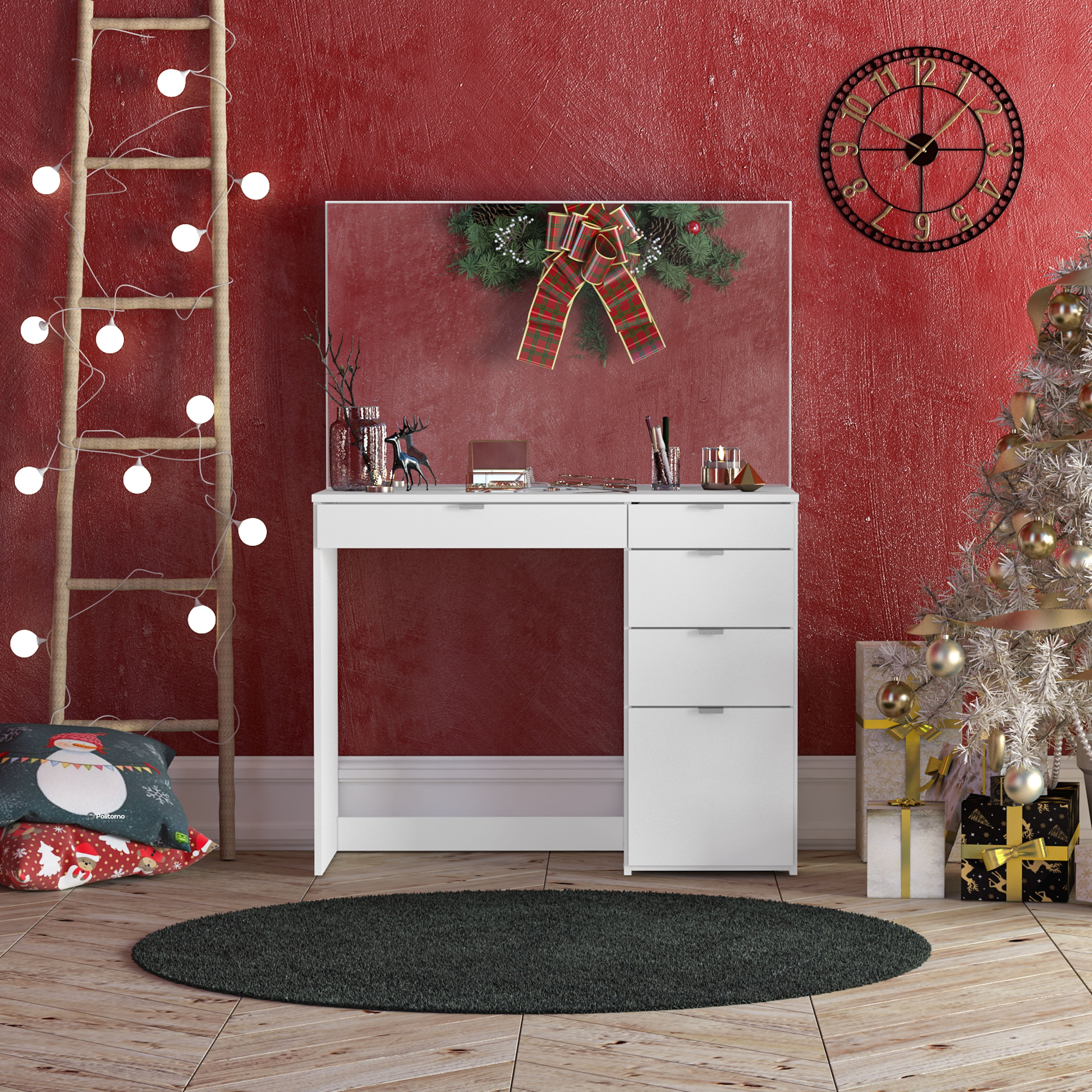 Polifurniture Linden Modern Bedroom Makeup Vanity Table White Finish Walmart Business Supplies