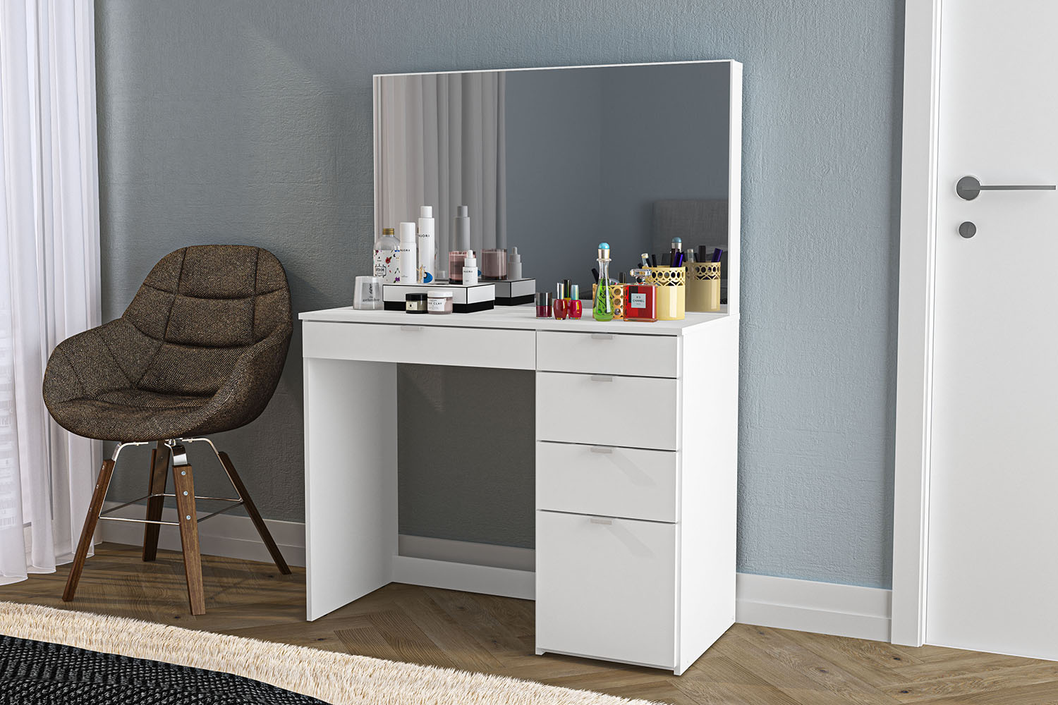 Polifurniture Linden Modern Bedroom Makeup Vanity Table, White Finish - image 1 of 14