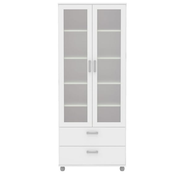Polifurniture Livramento 70 in. Standard Bookcase with 2 Doors and 2 Drawers, White