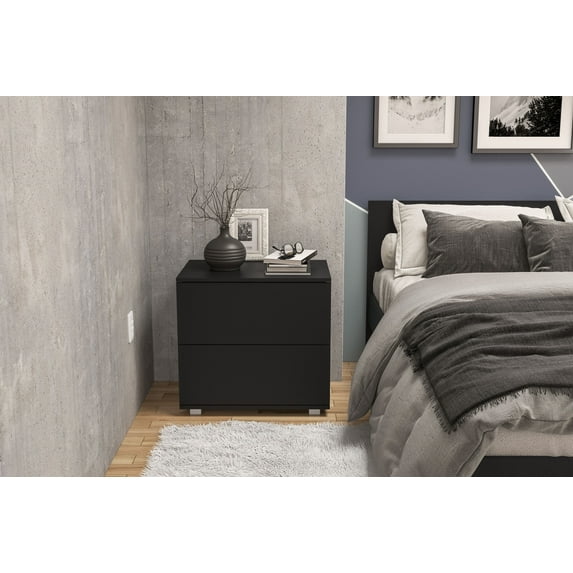 Polifurniture Madison Modern 2 Drawer Nightstand, Black