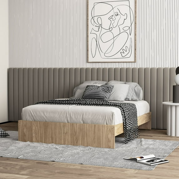 Polifurniture Queen Size Wood Platform Bed Frame, Light Oak