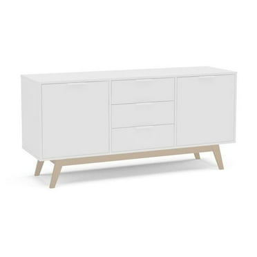 Polifurniture Shard 59 in. Sideboard with 2 Shelves & 3 Drawers, White & Oak