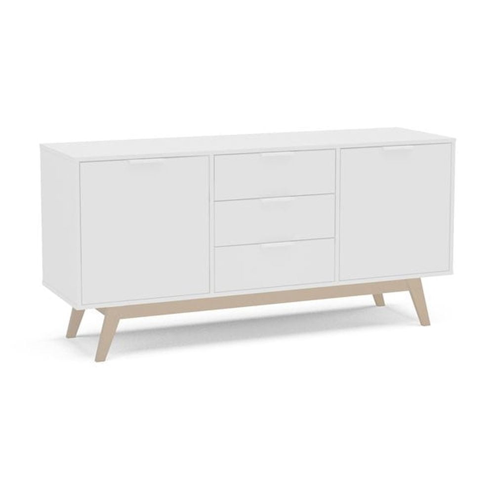 Polifurniture Shard 59 in. Sideboard with 2 Shelves & 3 Drawers, White & Oak