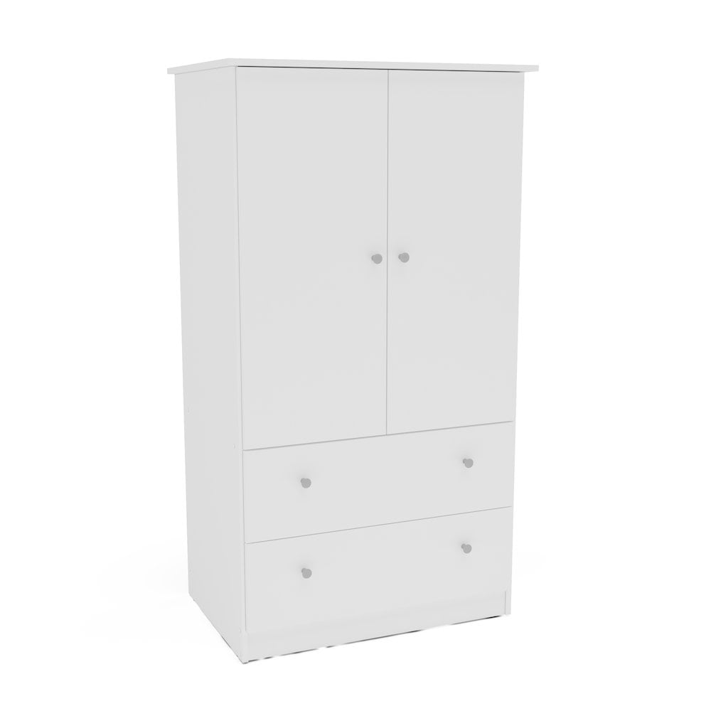 White Melamine 2-Door Bedroom Armoire with Drawers