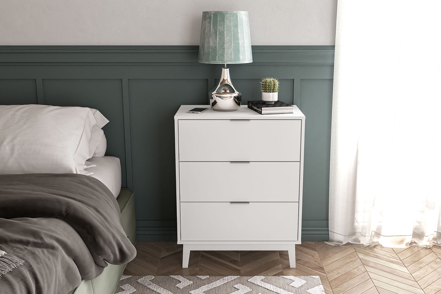 Polifurniture Victoria Modern 3 Drawer Wood Dresser, White