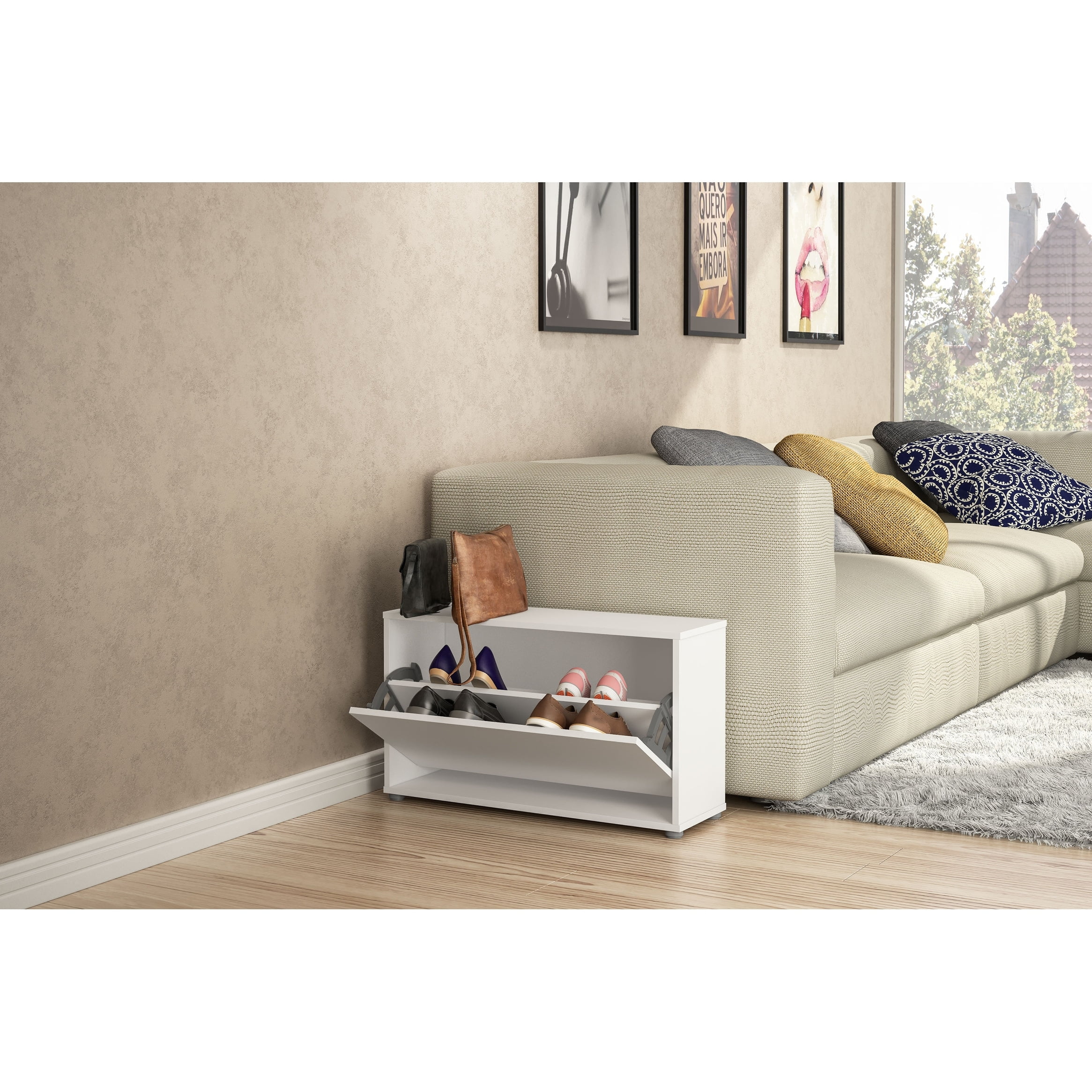 Polifurniture White Shoe Storage Cabinet for 8 Pairs of Shoes