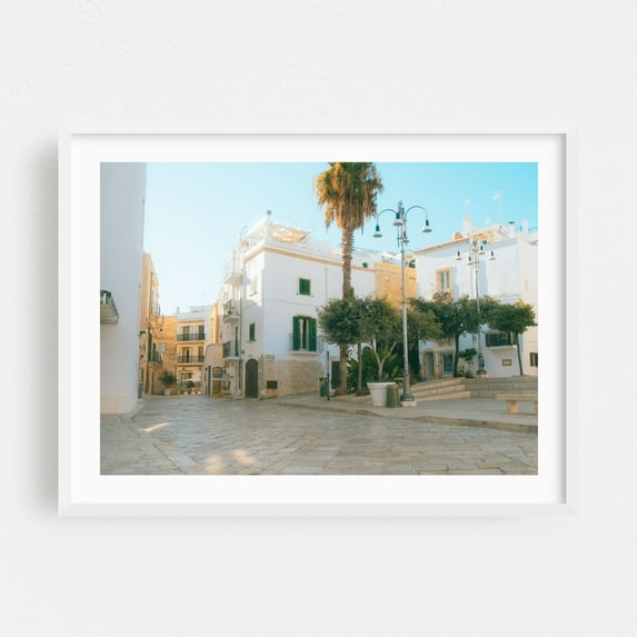 Polignano a Mare I - by travelmonti - Polignano a Mare Apulia Italy Photography Mediterranean Architecture Italian Cityscape Vintage Travel Poster Summer White Framed Wall Art Print 18 x 24 inches