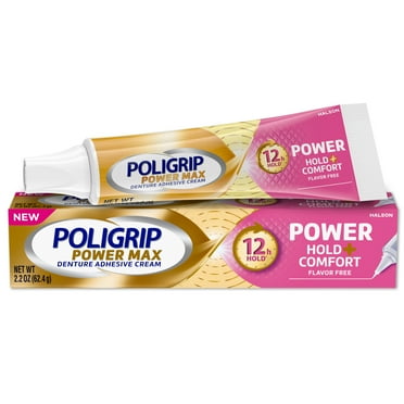 Poligrip Denture Adhesive, Power Max Hold + Comfort Denture Adhesive Cream, 2.2 Oz, for Adults