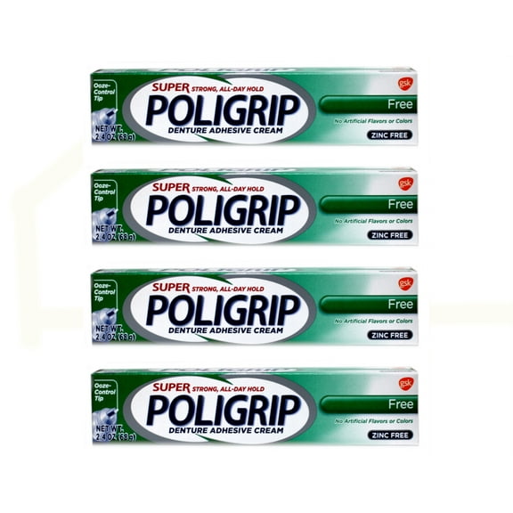 Poligrip Super Denture Adhesive Cream, Original, 2.4 oz (4 Pack) (Bundle)