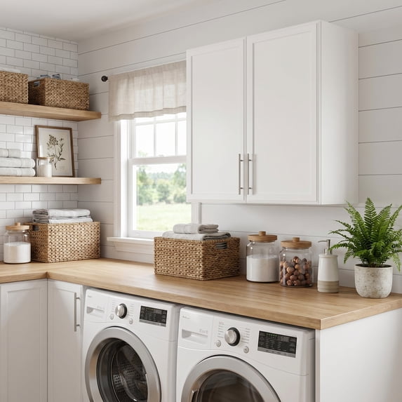 Laundry Wall Cabinets with Adjustable Shelf,30x30 Kitchen Wall Cabinet with Doors, Upper Cabinet with Shaker for Laundry/Kitchen,White