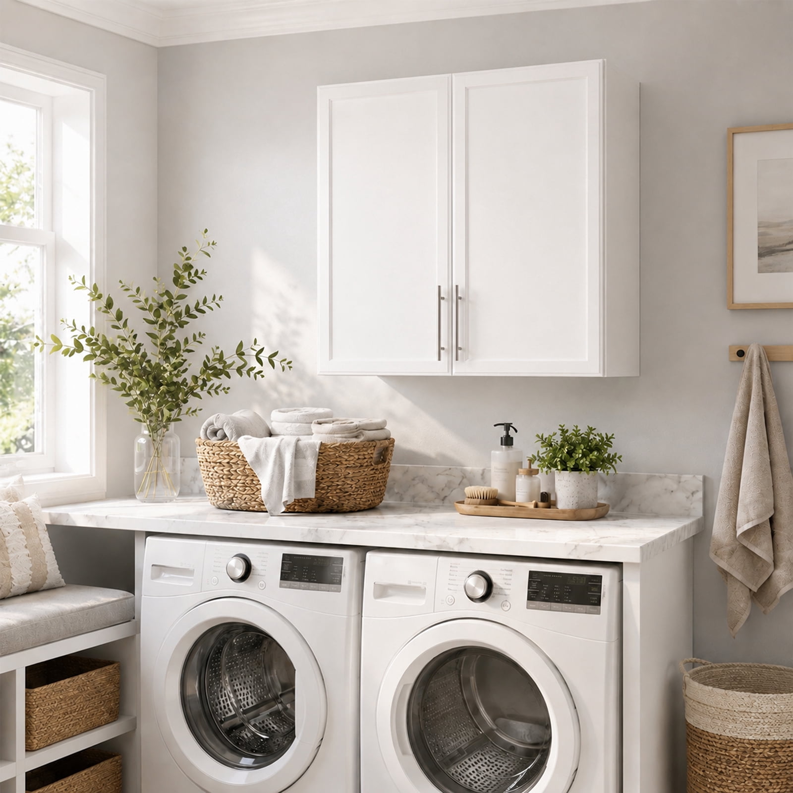 Laundry Wall Cabinets with Adjustable Shelf,30x30 Kitchen Wall Cabinet with Doors, Upper Cabinet with Shaker for Laundry/Kitchen,White