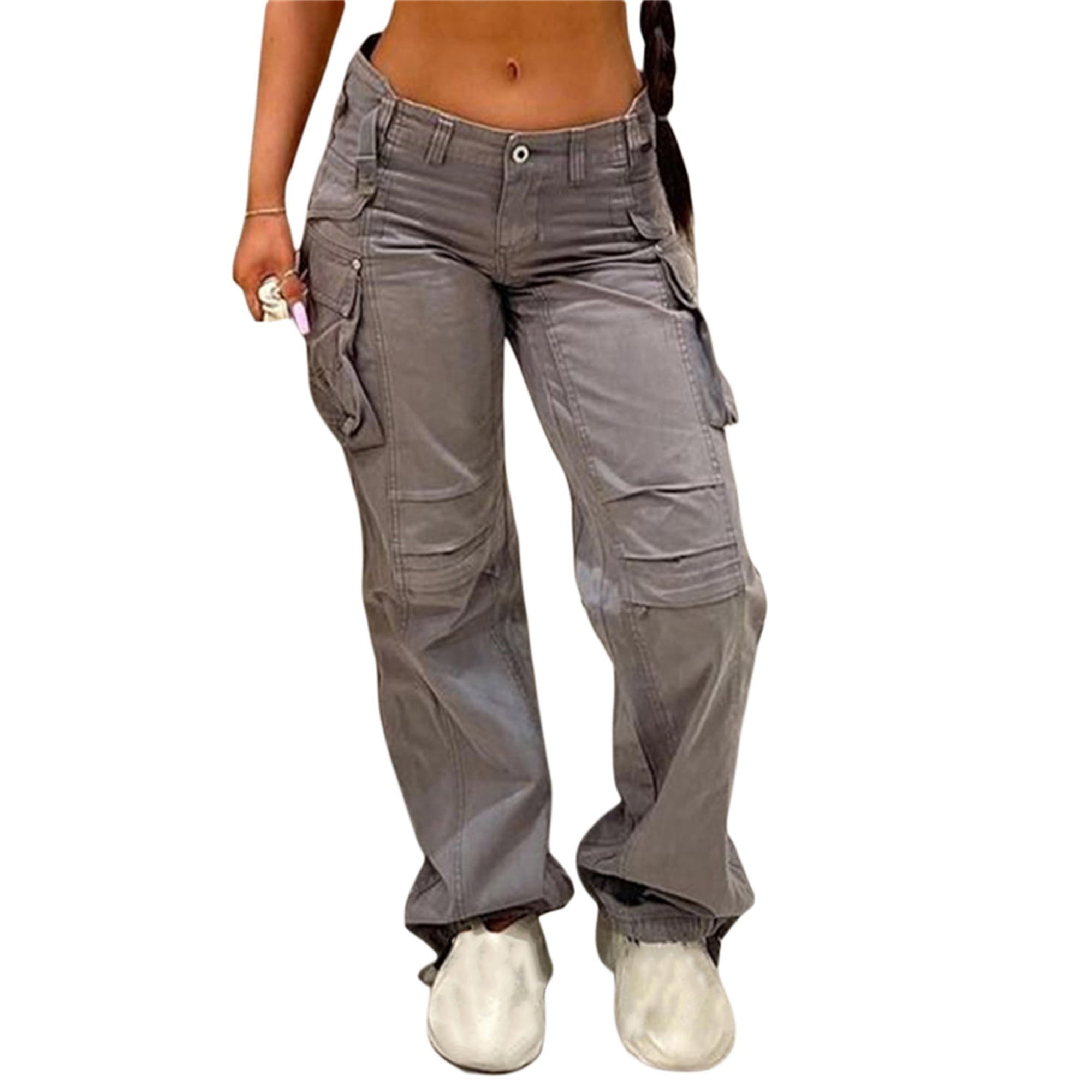 Polinkety Cargo Pants with Pockets for Women, Zipper Button Closure Jogger  Trousers