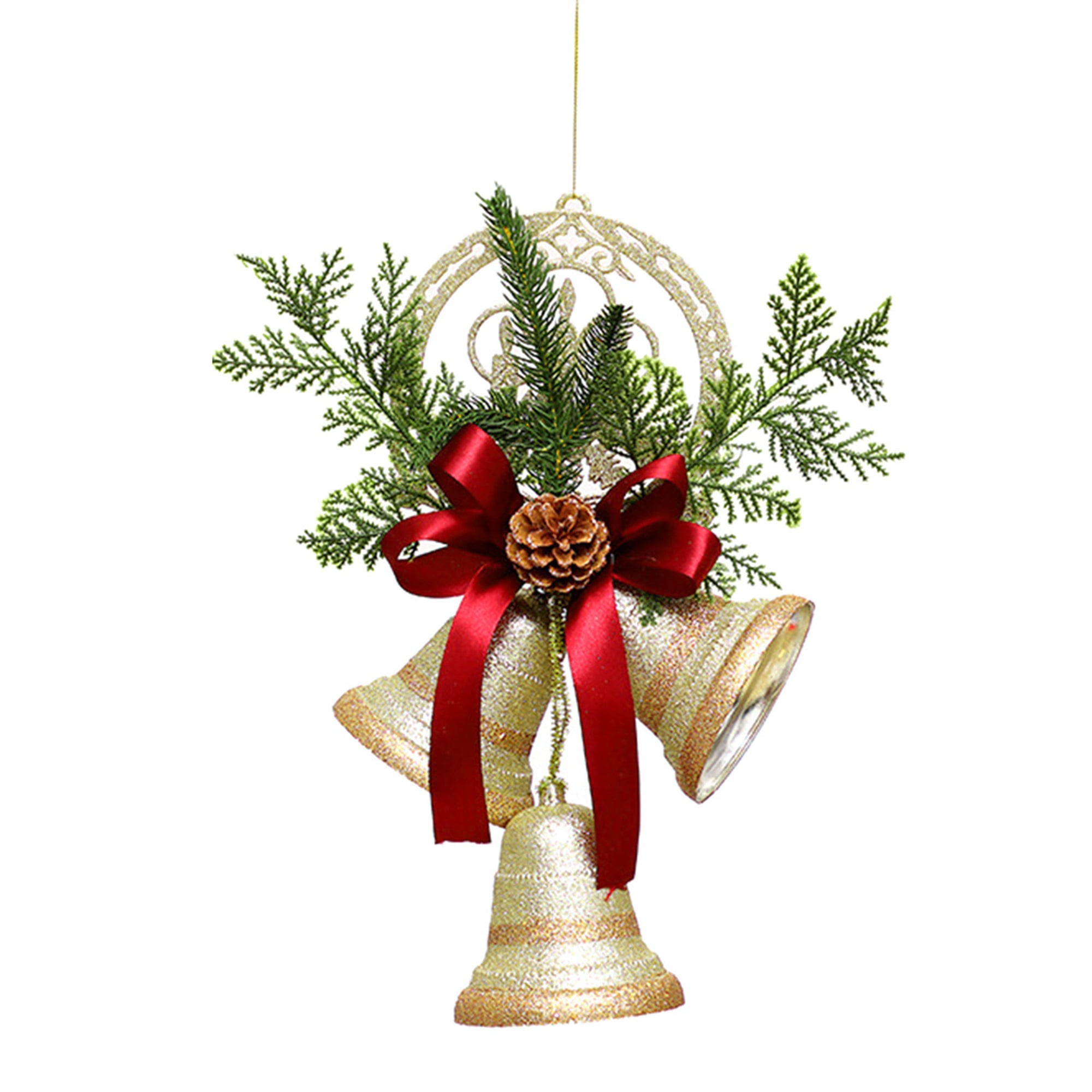 Polinkety Christmas Bowknot Bell Pendant, Pinecone Leaf Decoration ...