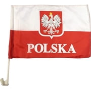 Polish Accessories | Poland Flag Pole Car Decor - Polish Flag with Eagle, White and Red, 16" x 11", Perfect for Car Windows and Sports Occasions