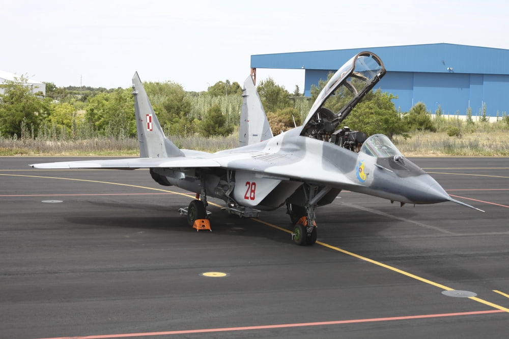 Polish Air Force MiG-29 parked at Albacete Airfield Spain Canvas Art - Timm ZiegenthalerStocktrek Images (18 x 12)
