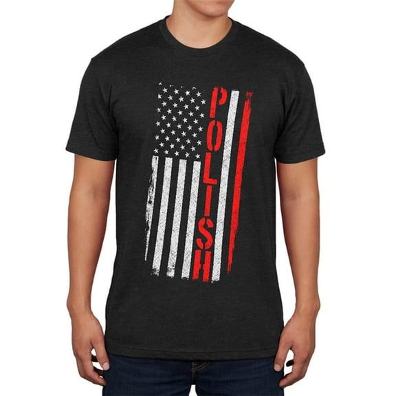 Polish American Distressed Flag Mens Soft T Shirt Vintage Black MD