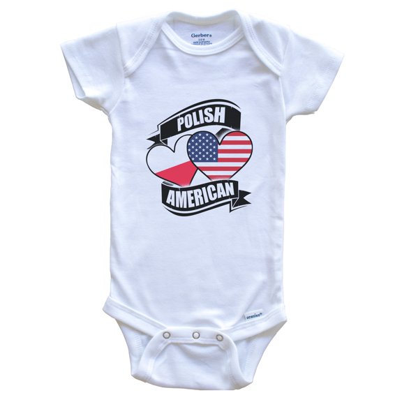 Polish American Hearts USA Poland Flags Baby Bodysuit, 6-9 Months White
