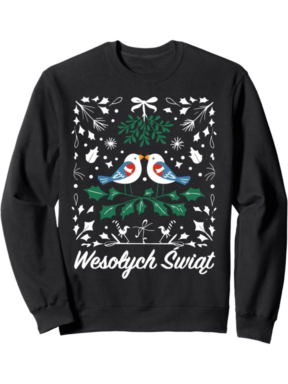 Polish Christmas Folk Art Birds Flowers Wesolych Swiat Sweatshirt