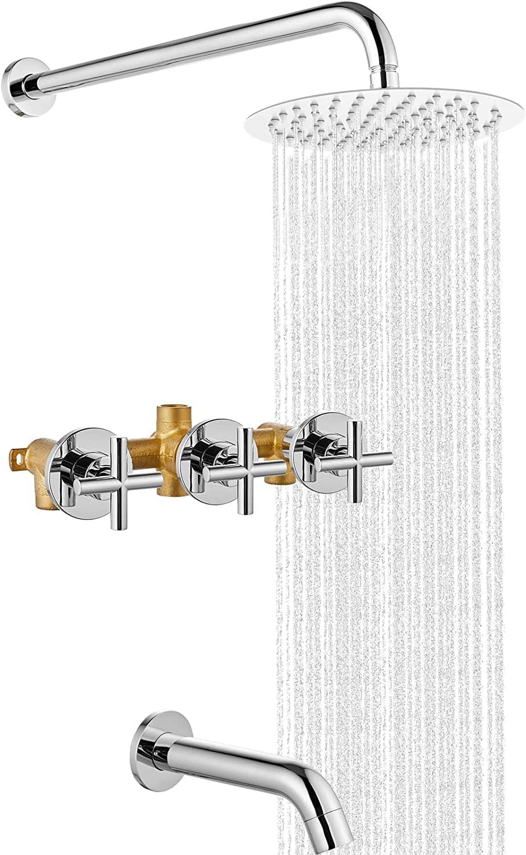 Polish Chrome 3 Handle Tub Shower Faucet with Tub Spout and 8inch