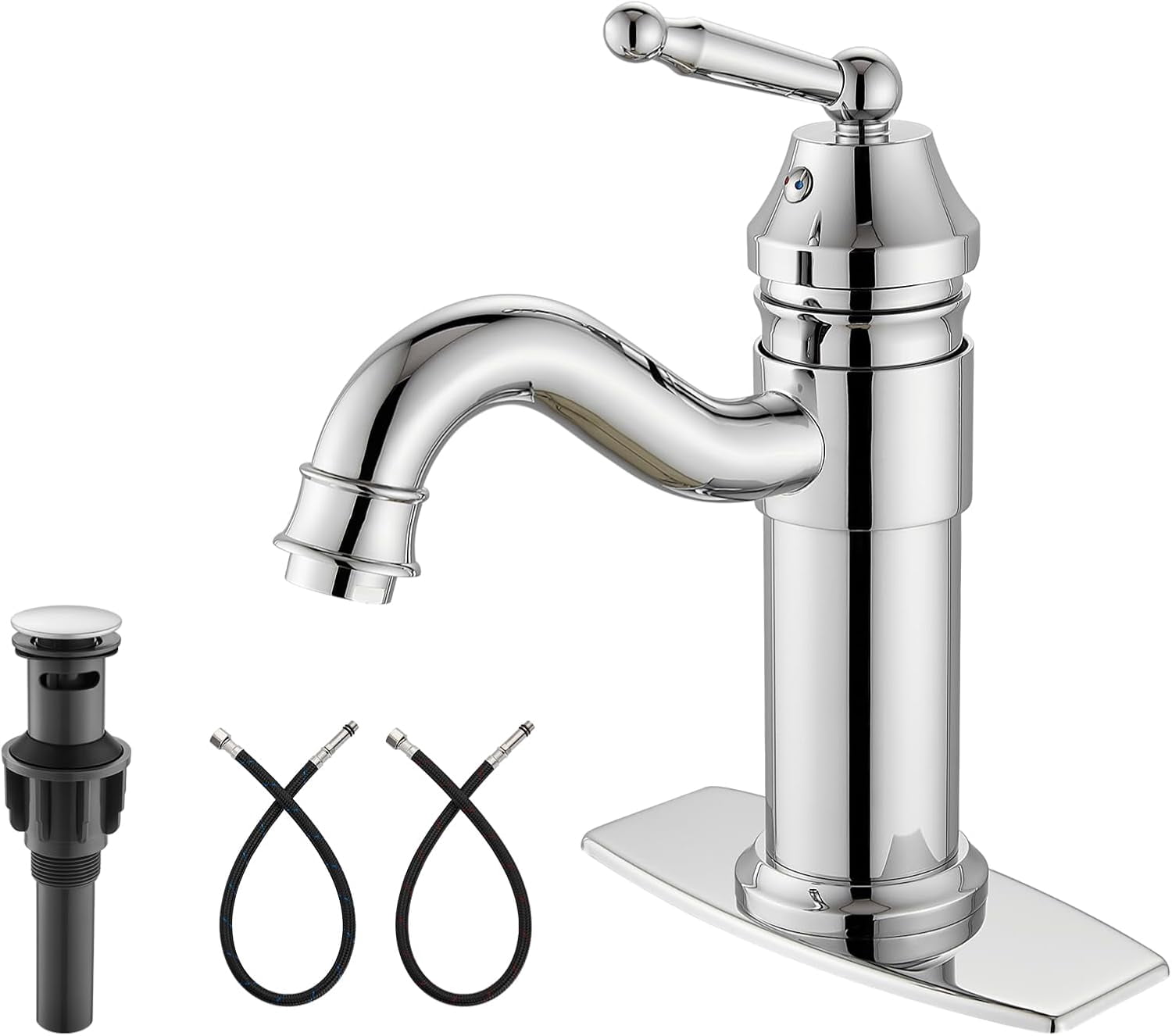 Heyalan Single Hole Bathroom Faucet – Matte Black Brass Lavatory Mixer Tap With Pop-Up Drain, 5.51” Spout Reach