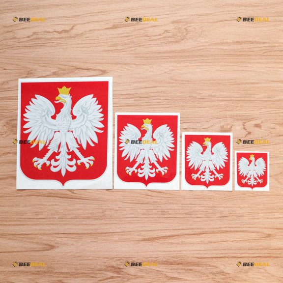 Polish Coat of Arms Polska Poland Eagle Vinyl Decal Sticker - 4 Pack Reflective, 2 Inches, 3 Inches, 4 Inches, 6 Inches - for Car Boat Laptop Cup Phone