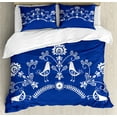 thumbnail image 1 of Polish Duvet Cover Set, Scandinavian Folk Pattern with Birds and Flowers Cultural Design Orient, Decorative 3 Piece Bedding Set with 2 Pillow Shams, King Size, Cobalt Blue and White, by Ambesonne, 1 of 3
