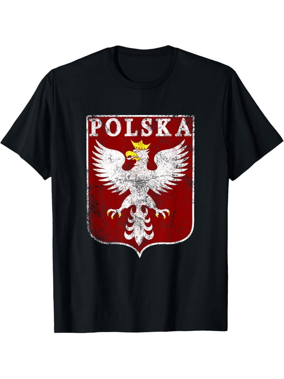 Polish Eagle Polish Crest Vintage Polska Eagle Poland T-ShirtMen and women, Black T-shirt, size: Extra large S-4XL