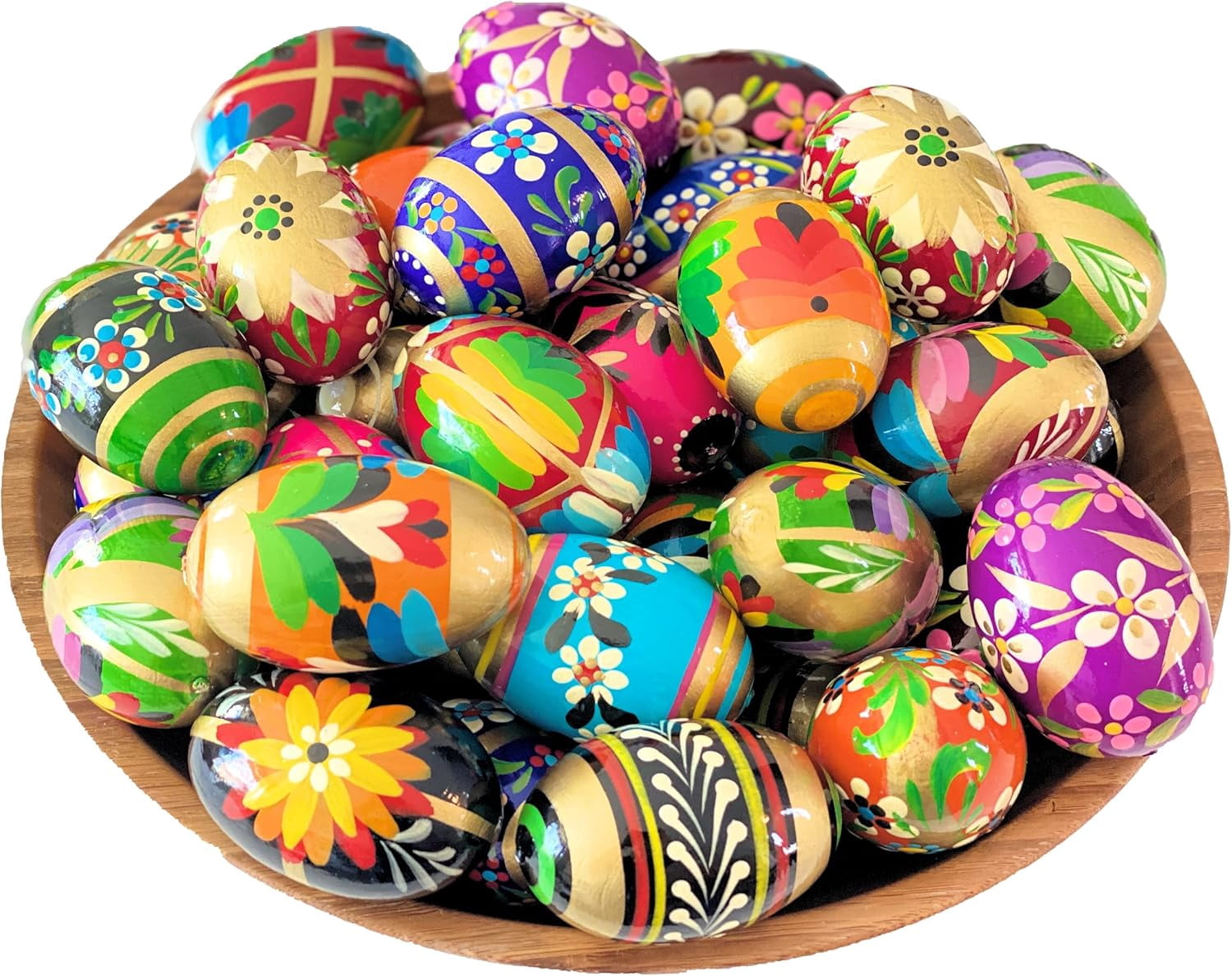 Polish Easter Handpainted Wooden Eggs (Pisanki) Decorative Eggs for Easter - Set of 6 Large Eggs