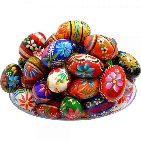 Importer AM Polish Easter Hand Painted Wooden Eggs (Pisanki) Decorative Eggs for Easter Set of 6 Medium Eggs