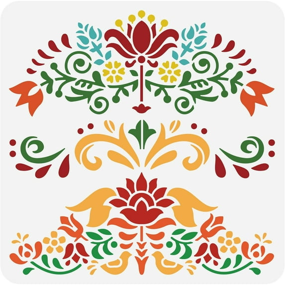 Polish Ethnic Folklore Painting Stencils 12x12 inch Stripe Theme Plastic Decoration Template for DIY Engraving Scrapbooking colorful