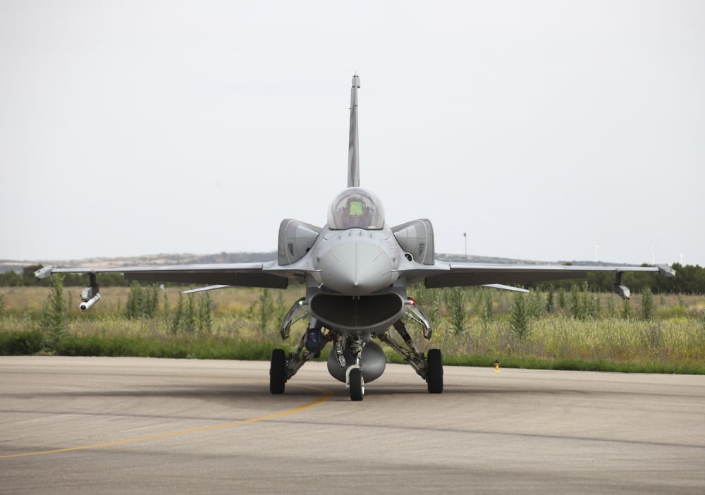Polish F-16C Block 52 at Albacete Airfield Spain Canvas Art - Timm ZiegenthalerStocktrek Images (17 x 12)