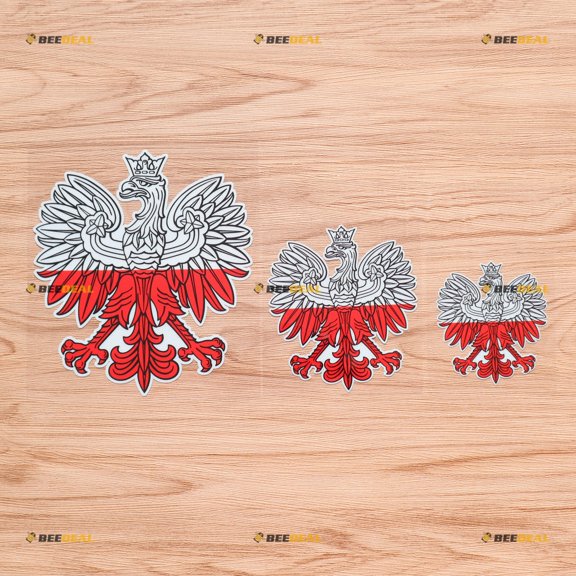 Polish Flag Color Coat of Arms Eagle Polska Poland Vinyl Decal Sticker Detailed Style - 3 Pack Reflective, 3 Inches, 4 Inches, 6 Inches - for Car Boat Laptop Cup Phone
