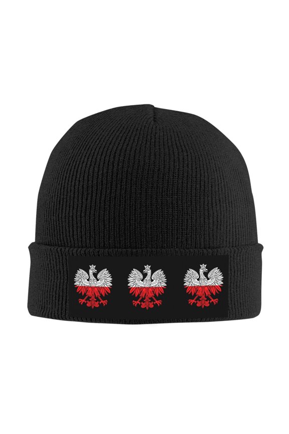 Polish Flag White Eagle Beanie Hat Men Women Warm Printed Cap Knit Beanies Hats Outdoor Winter Black