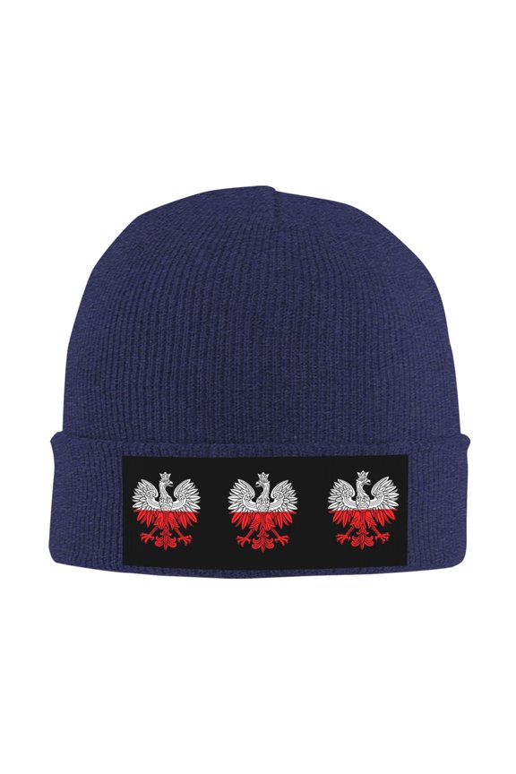 Polish Flag White Eagle Beanie Hat Men Women Warm Printed Cap Knit Beanies Hats Outdoor Winter Navy Blue
