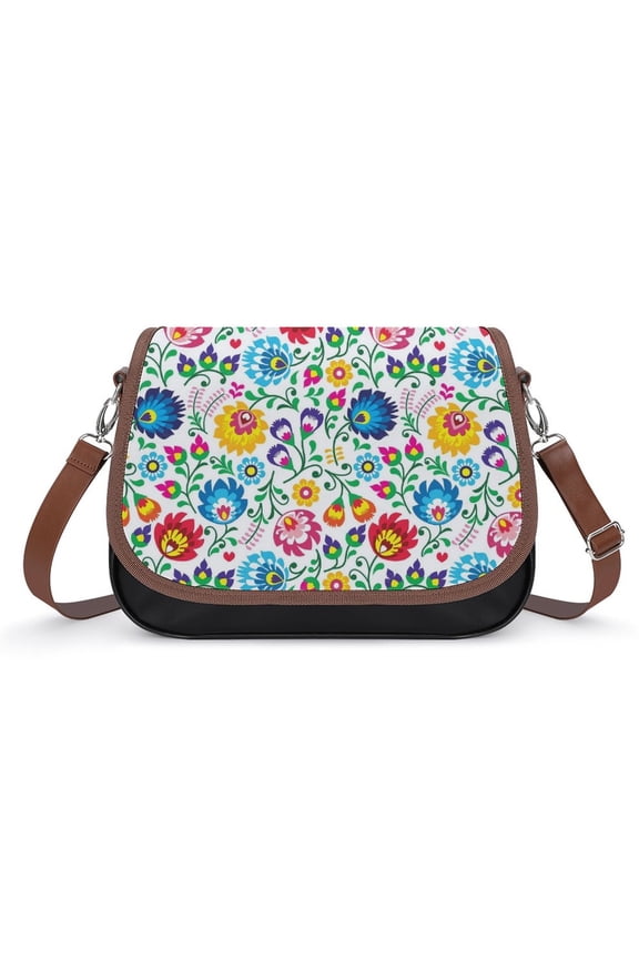 Polish Folk Art Floral Pattern Vintage Crossbody Bag for Women Medium Leather Hobo Bags Shoulder Bag Classic City Leather Satchels