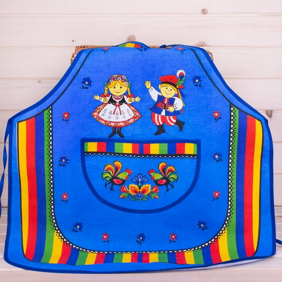 Polish Folk Art Krakow Dancers Lowicz Kitchen Apron (Blue)