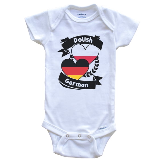 Polish German Heart Flags Poland Germany Short Sleeve Baby Bodysuit, 0-3 months white