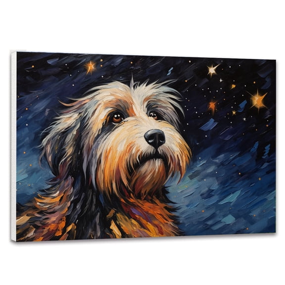 Polish Lowland Sheepdog Canvas Van Gogh Starry Night Framed Gifts For Her Artwork For Bedroom Personalized Dog Canvas Gifts For Husband Wall Decorations For Your Room (Birthday Gifts)