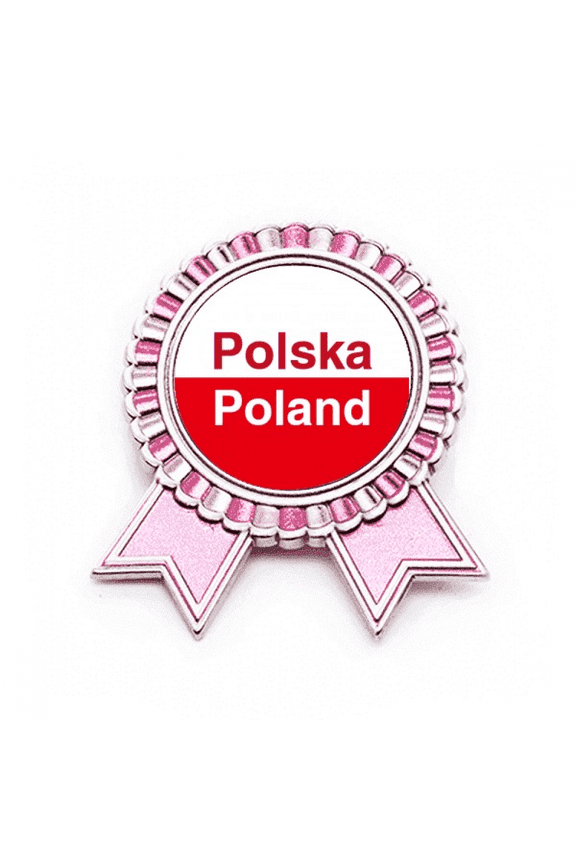 Polish National Flag Country English Badge Brooch Pin Pink Winner Award Medal