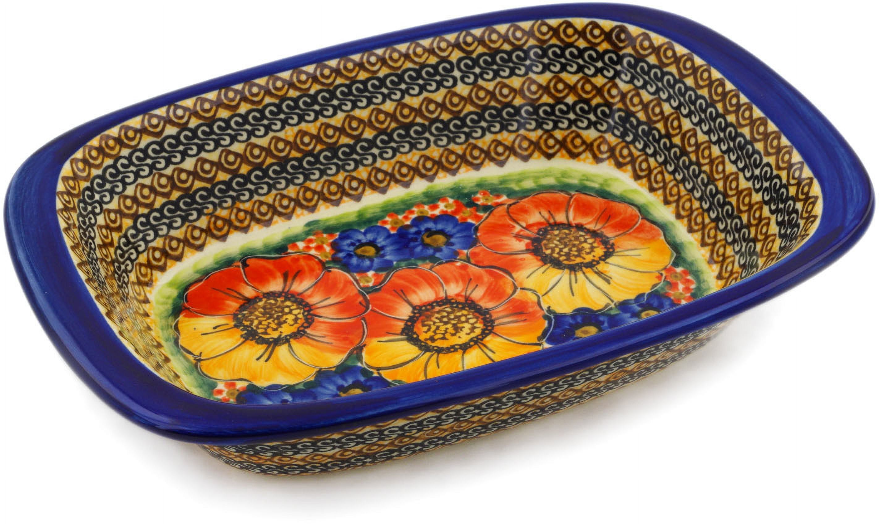 Polish Pottery 11¼-inch Rectangular Baker with Handles (Bright Beauty  Theme) Signature UNIKAT Hand Painted in Poland + Certificate of  Authenticity 