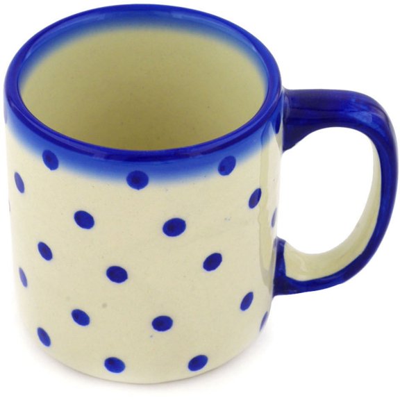 Polish Pottery 11 oz Mug (Blue Polka Dot Theme) Hand Painted in Boleslawiec, Poland + Certificate of Authenticity