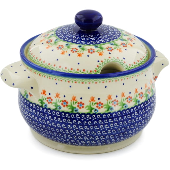 Polish Pottery 115 oz Tureen (Spring Flowers Theme) Hand Painted in Boleslawiec, Poland + Certificate of Authenticity