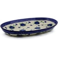 thumbnail image 1 of Polish Pottery 13¾-inch Oval Platter (Blue Poppies Theme) Hand Painted in Boleslawiec, Poland + Certificate of Authenticity, 1 of 6