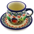 thumbnail image 1 of Polish Pottery 2 oz Espresso Cup with Saucer (Red And Green Berries Theme) Hand Painted in Boleslawiec, Poland + Certificate of Authenticity, 1 of 6