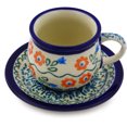 thumbnail image 1 of Polish Pottery 2 oz Espresso Cup with Saucer (Tulip Vines Theme) Hand Painted in Boleslawiec, Poland + Certificate of Authenticity, 1 of 6