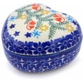 thumbnail image 1 of Polish Pottery 3½-inch Heart Shaped Jar (Wreath Of Bealls Theme) Hand Painted in Boleslawiec, Poland + Certificate of Authenticity, 1 of 6