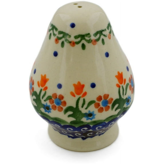 Polish Pottery 3½-inch Pepper Shaker (Spring Flowers Theme) Hand Painted in Boleslawiec, Poland + Certificate of Authenticity