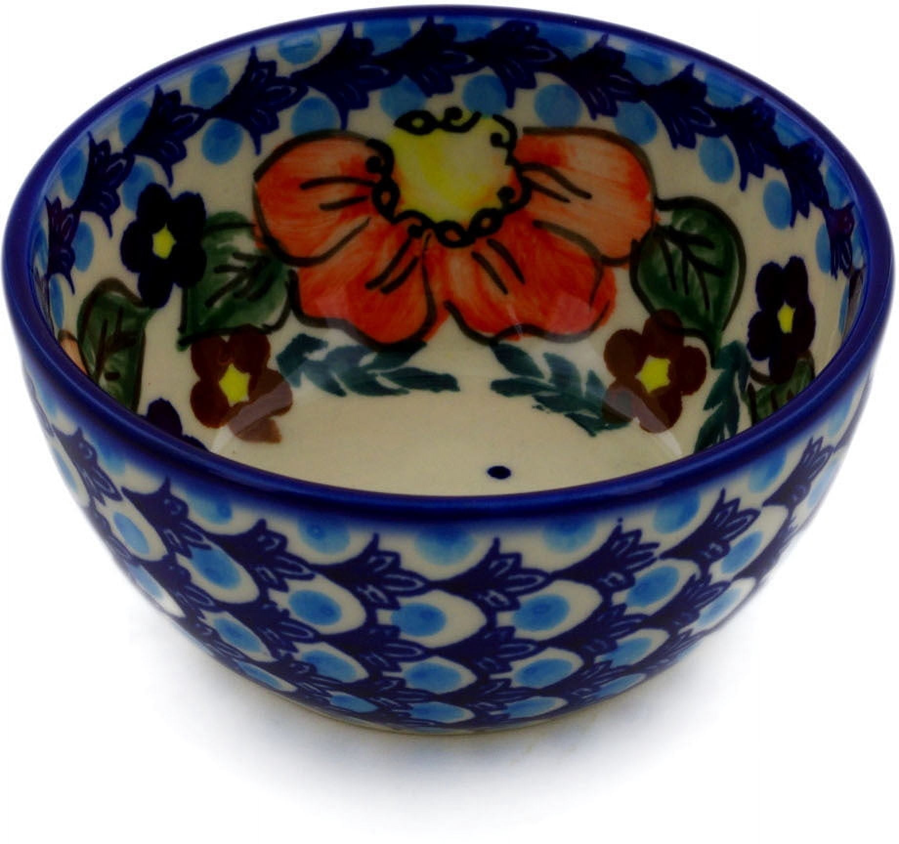 Authentic Polish Pottery Butter Dish - 7¼ Inch, Blue Tulip Garden UNIKAT Design, Handmade & Oven/Dishwasher Safe